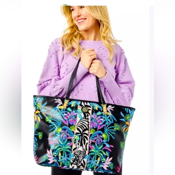NWT NIP Lilly Pulitzer Meena X large tote Onyx Paradise Glow - Picture 4 of 9